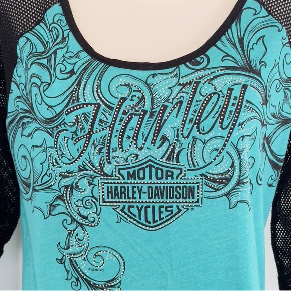 Harley Davidson Woman’s Mesh 3/4 Sleeve Tee - Picture 2 of 11